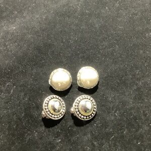 Elegant Silver and Pearl Stud Earrings Set
